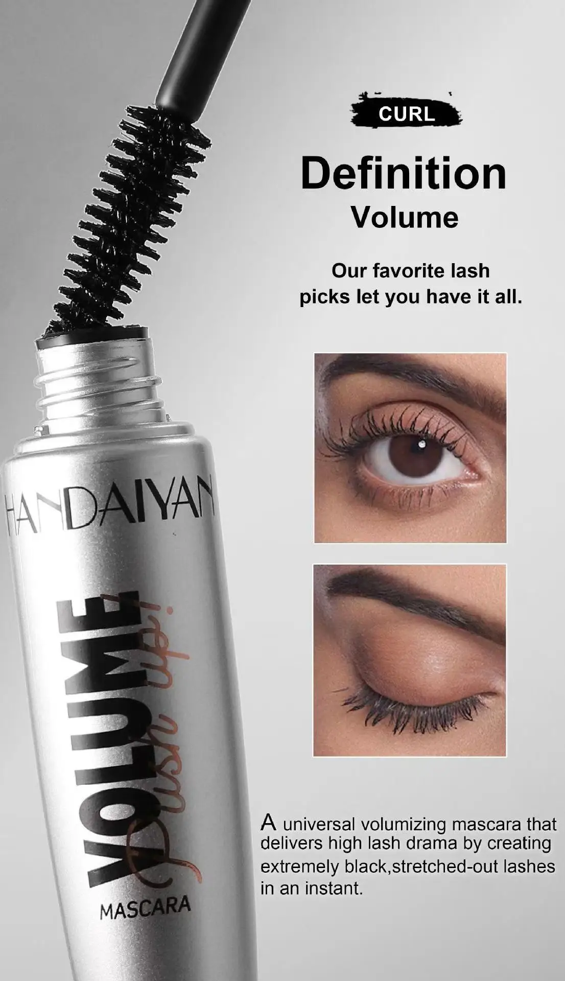 Waterproof mascara that doesn't smudge, lengthens, thickens, and curls lashes: Handaiyan setting mascara