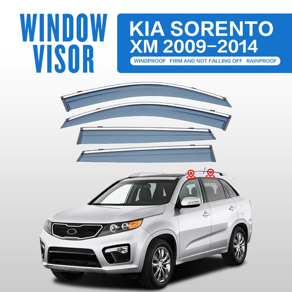 

Chrome Strips Rain Guards for Kia Sorento(XM) 2009-2014 Window Visor Wind Deflectors Door Visor Vent Shades Ventvisor