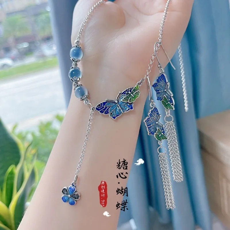 

Китайское шикарное эмалированное ожерелье-бабочка ручной работы с натуральным конфетным агатом, драгоценный камень, гипоаллергенное женское ювелирное изделие в стиле бохо, подарок