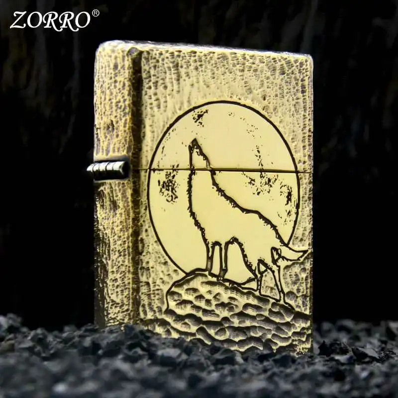 

ZORRO Retro Creative Men's Lighter,Brass Kerosiene Windproof Lighter, Hand-engraved with Various Patterns, Holiday Gift