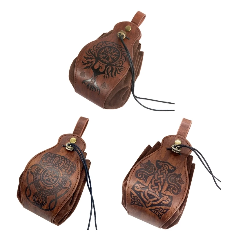 

Q39E Vintage PU Bag Portable Waist Bag Coin Purse Drawstring Pouches