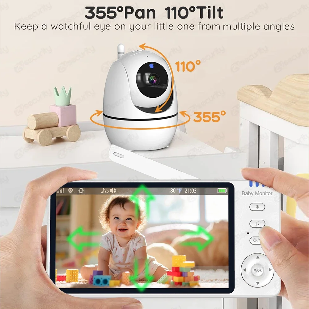 Imagem -02 - Polegada hd Vídeo sem Fio Monitor do Bebê Pan Tilt Zoom Babyphone Câmera Mãe Crianças Áudio Bidirecional Visão Noturna Bebe Babá Babá 5