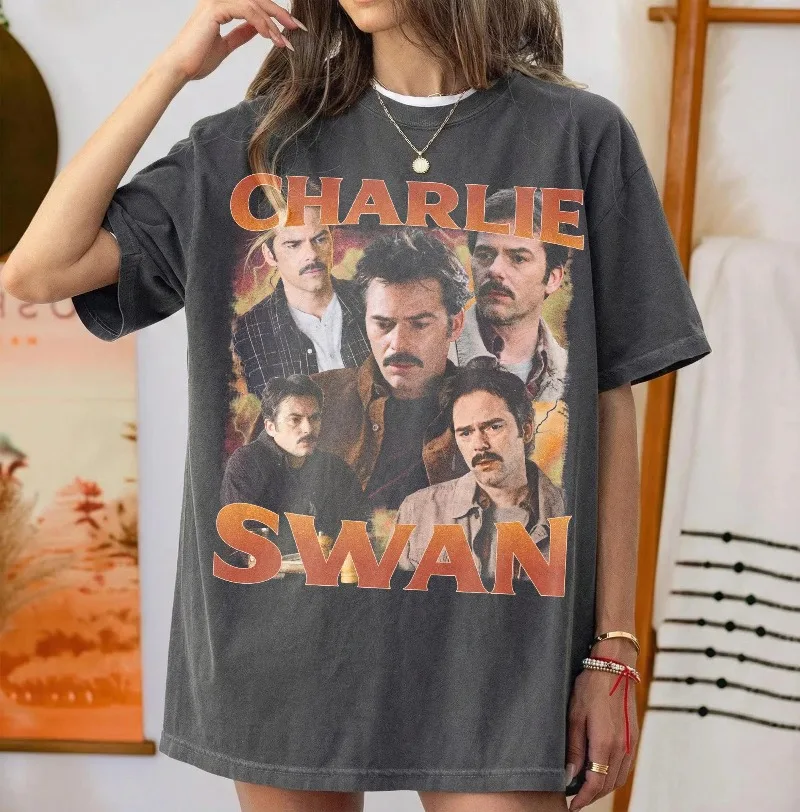 Vintage 90s Bootleg Style Charlie Swan T-Shirt, Retro Graphic Tee Summer Men's and Women's Loose and Breathable T-shirt Top