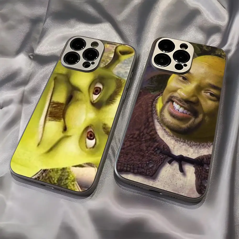 Shrek Parody Phone Case New Cool Electroplated Glass Unique Fashion Electroplated Drop-proof For IPhone 16 15 14 13 12 11 X Vi