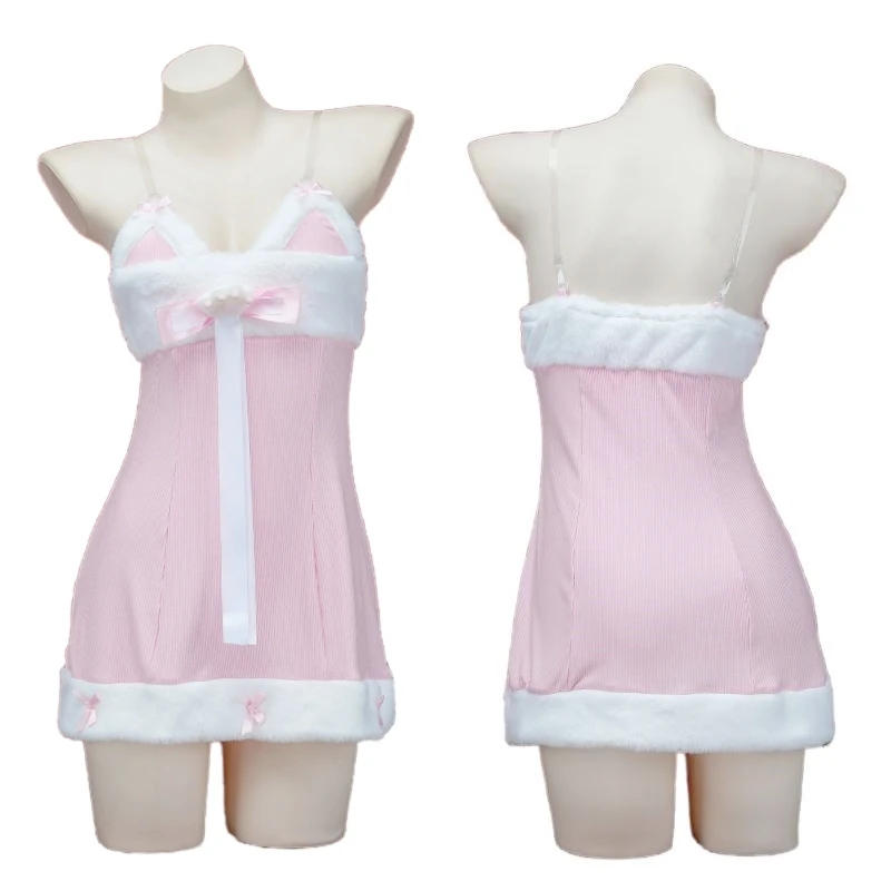 Anime Sexy Plush Pink Dress Cute Girl Cosplay Costume Loli Nightdress Halloween Uniform Cat Role Play Outfits Performance Dress