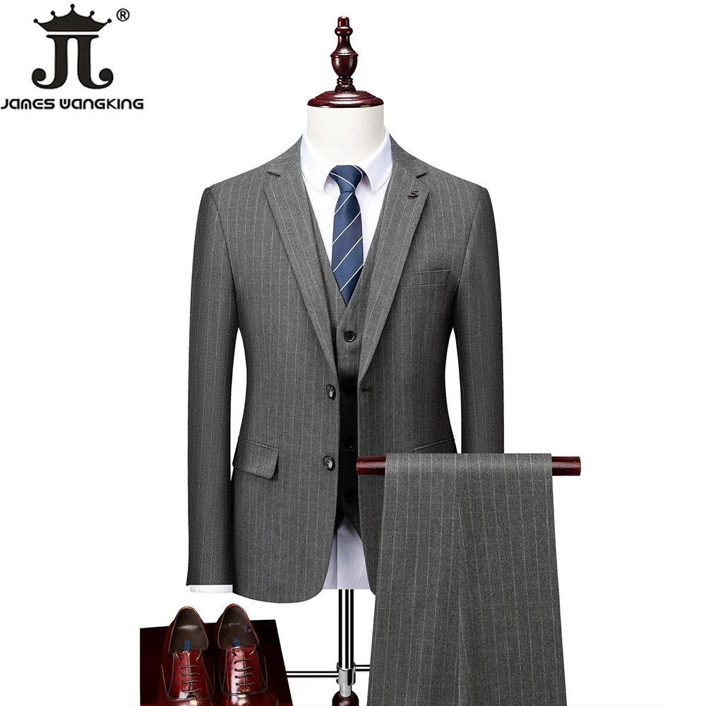 ( Jacket + Vest + Pants ) Luxury Boutique Striped Men\'s Formal Casual Business Office Suit Groom\'s Wedding Dress Plaid Suits