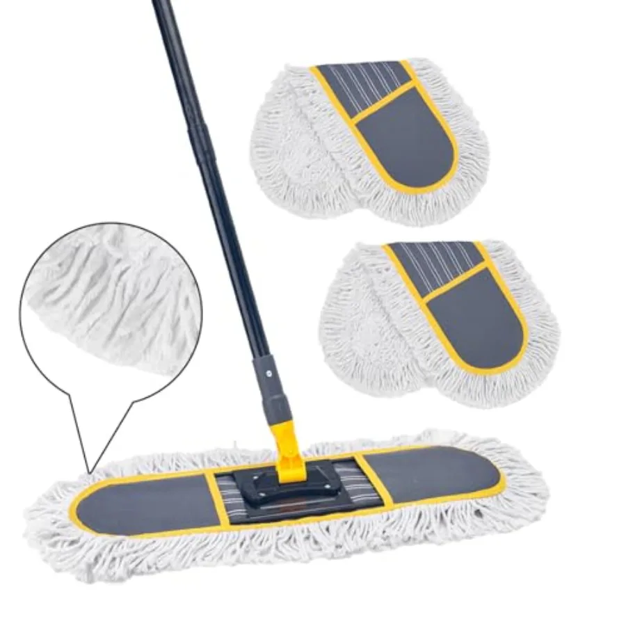 

24" Commercial Dust Mop for Floor CleaningHeavy Duty Floor Duster Sweeper Broom with 2 Replacement Mop Pads Large Wet Dry Flat