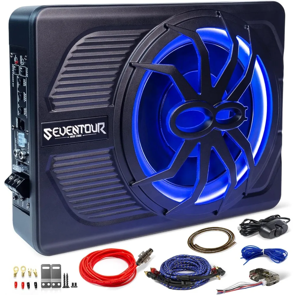 

10" Upgrade 800W Slim Under Seat Powered Car Subwoofer, Car/Truck Audio Sub Built in Amplifier amp Combo Package, with Blue LED