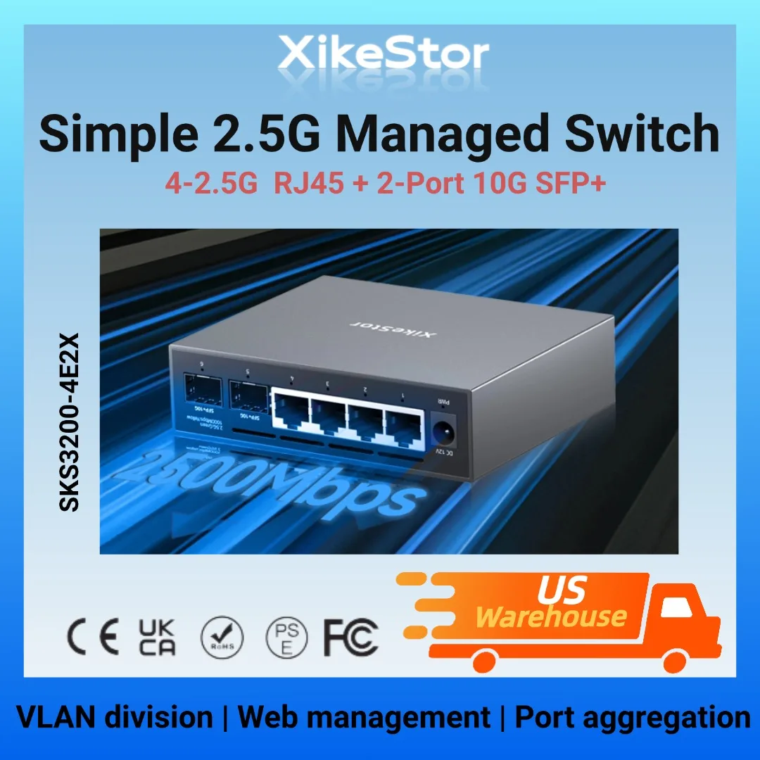2.5G Managed Switch, 4x2.5G RJ45 + 2x10G SFP+ Uplink, Web Smart VLAN & Link Aggregation, Multi-Gig Ethernet Switch for NAS/WiFi