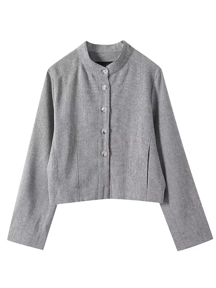 

European style new women's fashion versatile temperament leisure minimalist style blended stand collar jacket