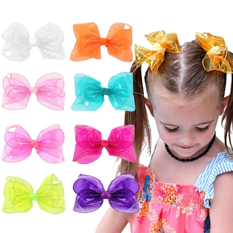 

ncmama 8Pcs/set PVC Jelly Hair Bow Clips For Kids Girls Solid Waterproof Bowknote Hairpin Swimming Hairgrips Children Headwear