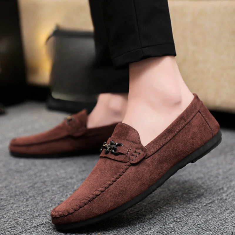 Men\'s Loafers Leather Suede Loafers Flat Moccasins Men Shoes High Quality Comfortable Breathable Slip on Shoes