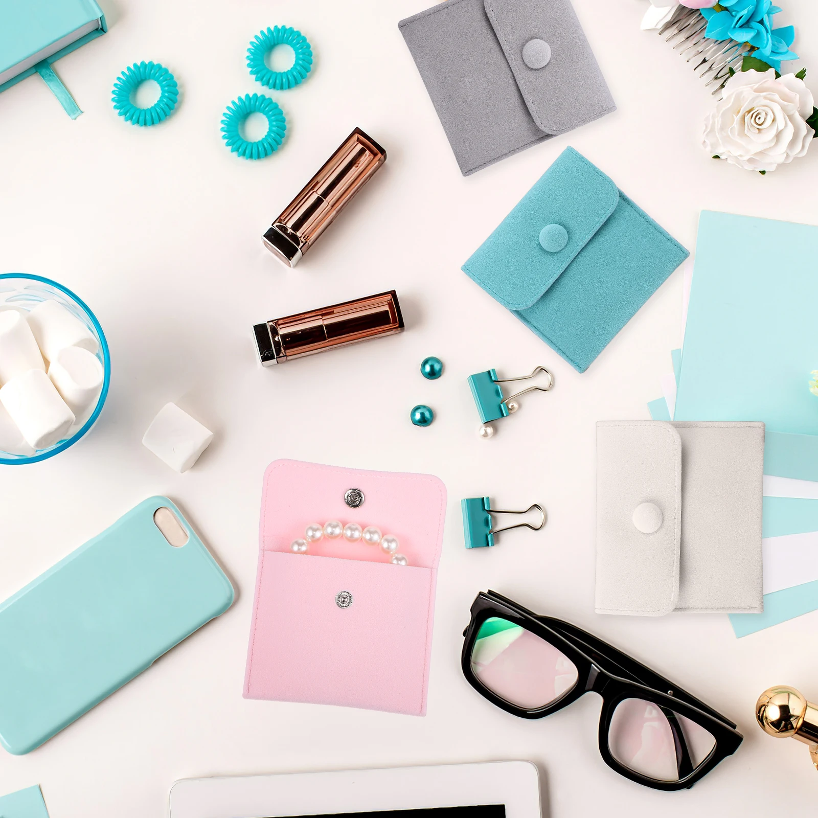 

4Pcs Jewelry Pouches Flannel Soft Organizer Snap Button Secure Storage for Necklaces Rings Bracelets Earrings Jewelry Pouch