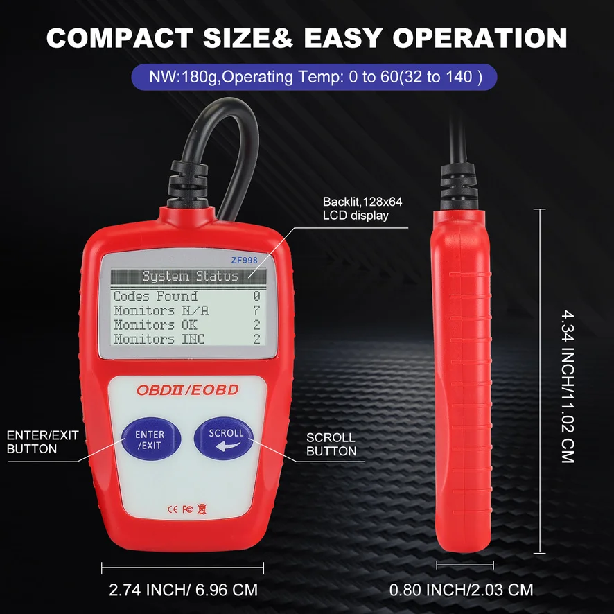 ZF998 OBD2 Scanner Diagnostic Tool for Cars Auto Car Health Check Engine Code Reader