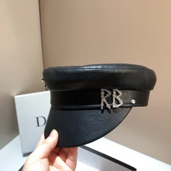 RB navy hat European and American net red wild black newsboy hat female spring and autumn outdoor travel sunshade leather peaked