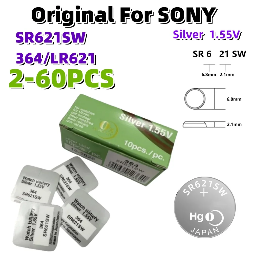 2-50PCS Original For SONY AG1 LR621 364 164 531 SR621 SR621SW SR60 CX60 Button Battery For Watch Toys Remote Cell Coin Batteries