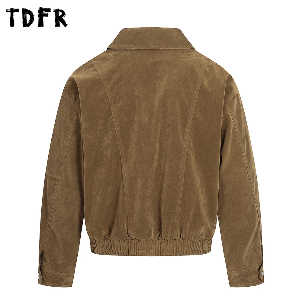 الرجعية جيب البضائع سترة رجالي بلون تقسم الخريف الشتاء التلبيب فضفاضة طويلة الأكمام ملابس خارجية رجل #2