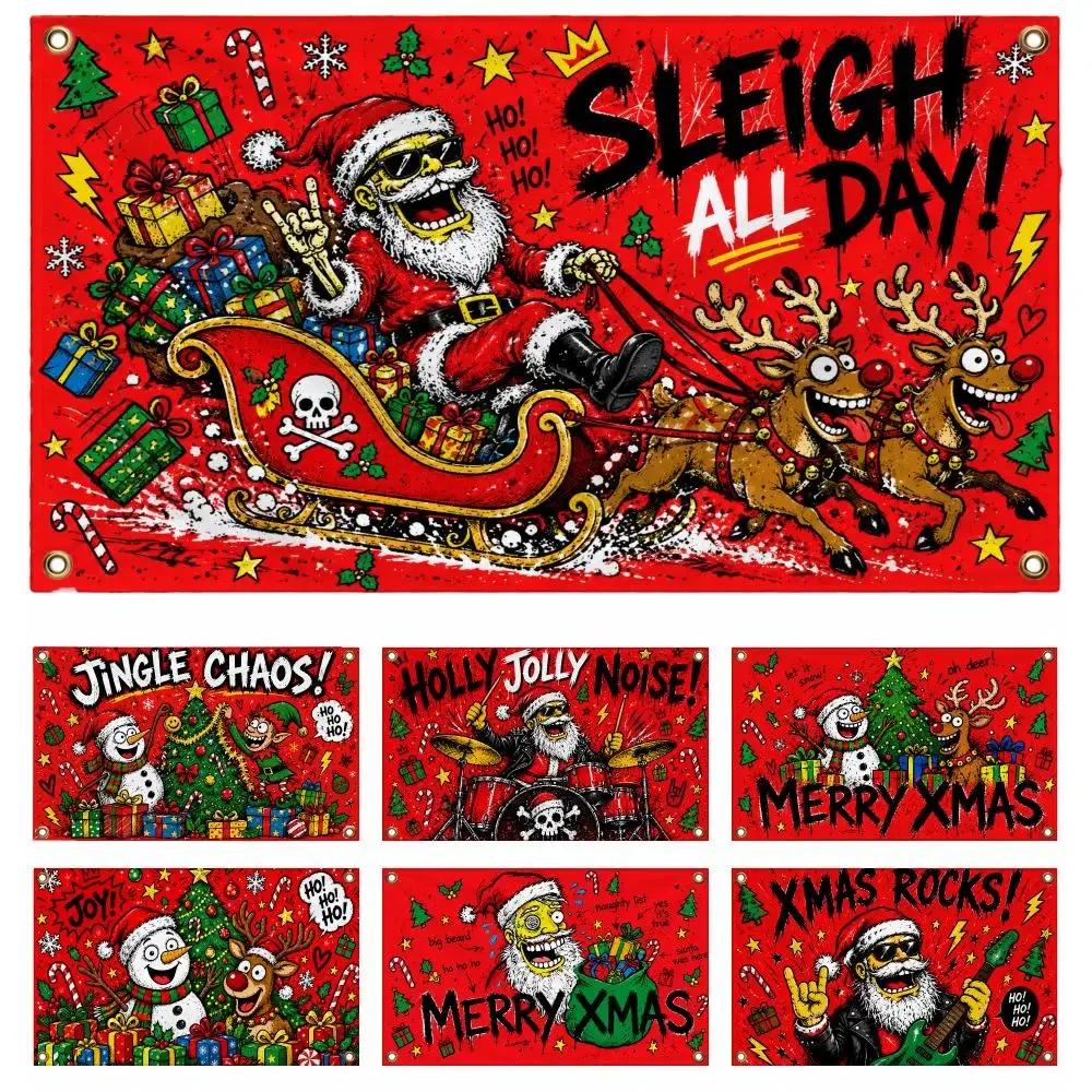 Illustration Ordinary Rock Style Santa Claus Flags decor flag banner,wall hanging flag,indoor outdoor wall decor,yard garden
