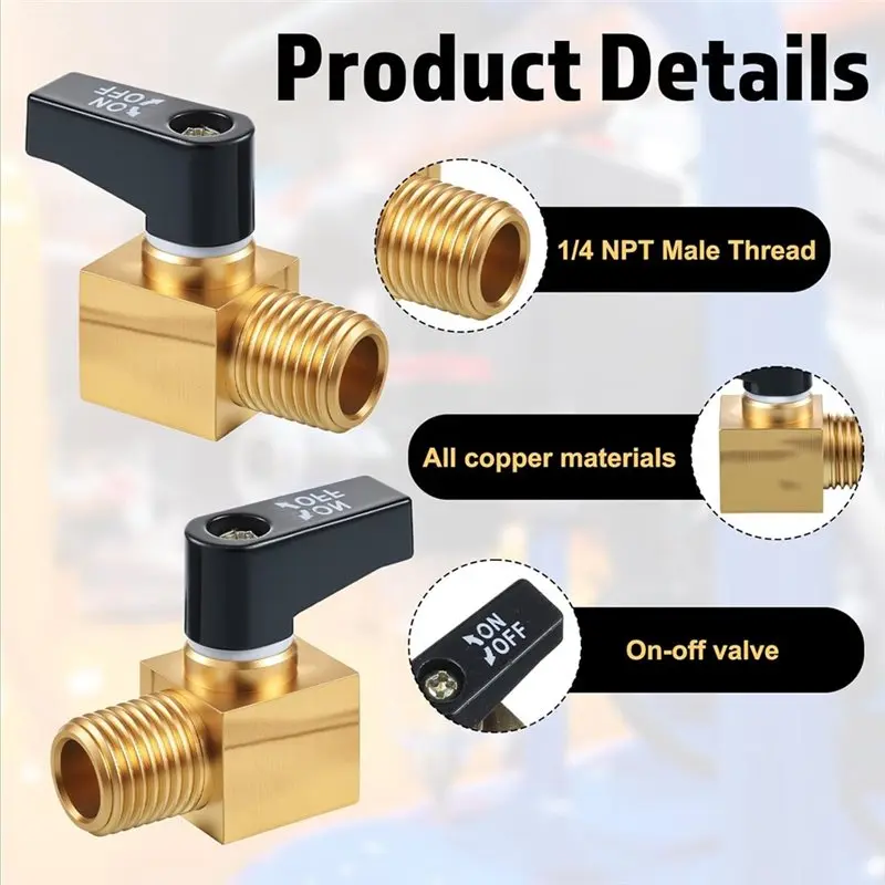 【كفاءة 】صمام تصريف خزان الهواء النحاسي صمامات كروية صغيرة 2 قطعة 1/4 بوصة NPT ذكر X NPT أنثى قطع غيار ضاغط الهواء #3
