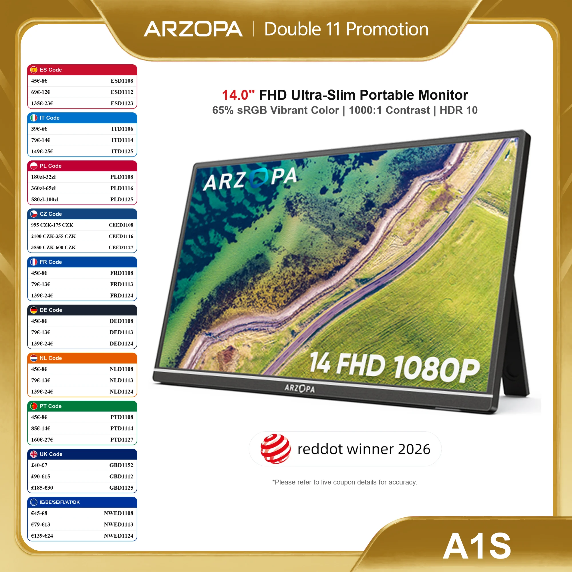 Monitor portátil ARZOPA 14 A1S FHD