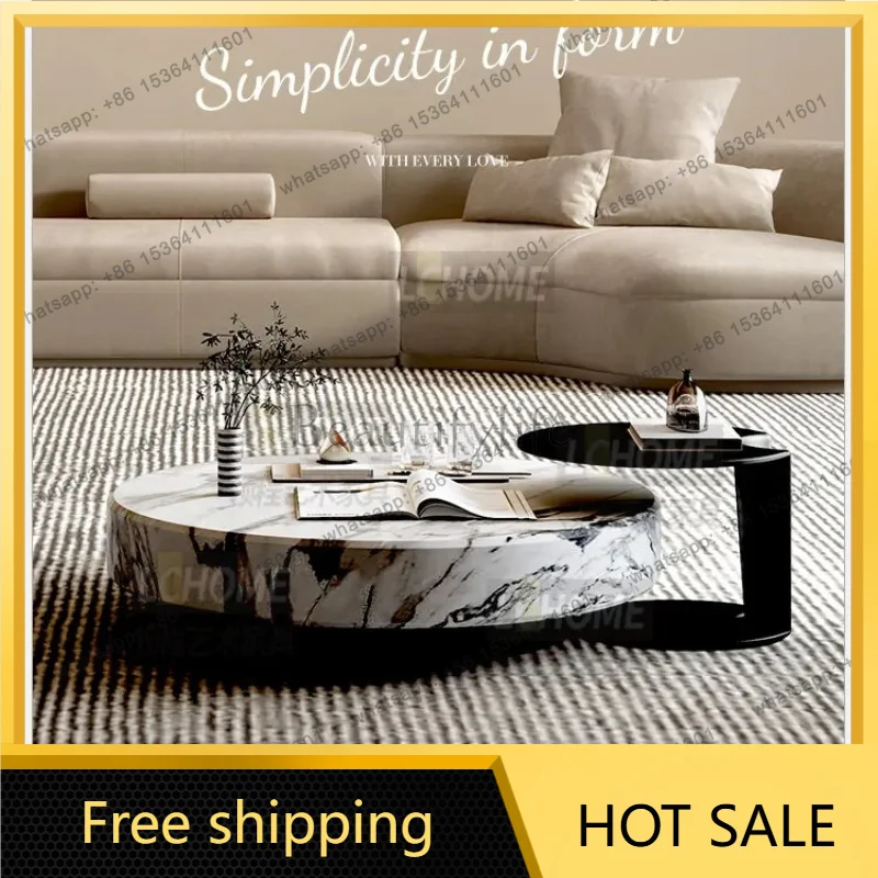 YJ Italian marble coffee table designer light luxury rock slab coffee table living room round high and low combination coffee ta