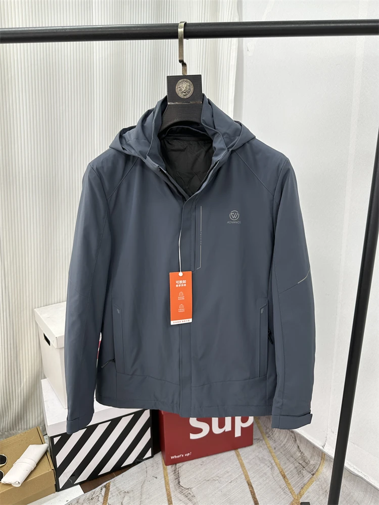 

Men's Casual Hooded down Jaet Removable Du Feather Inner Windproof Warm Mid-Length Winter Coat Polyester Fiber Thiened
