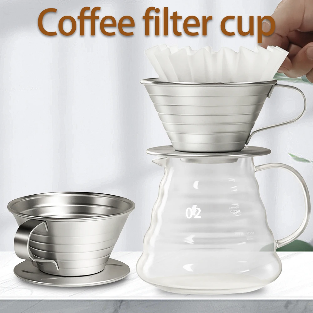 

Drip type stainless steel flat bottomed coffee filter cup, large cake filter paper, household hand brewed coffee filter set