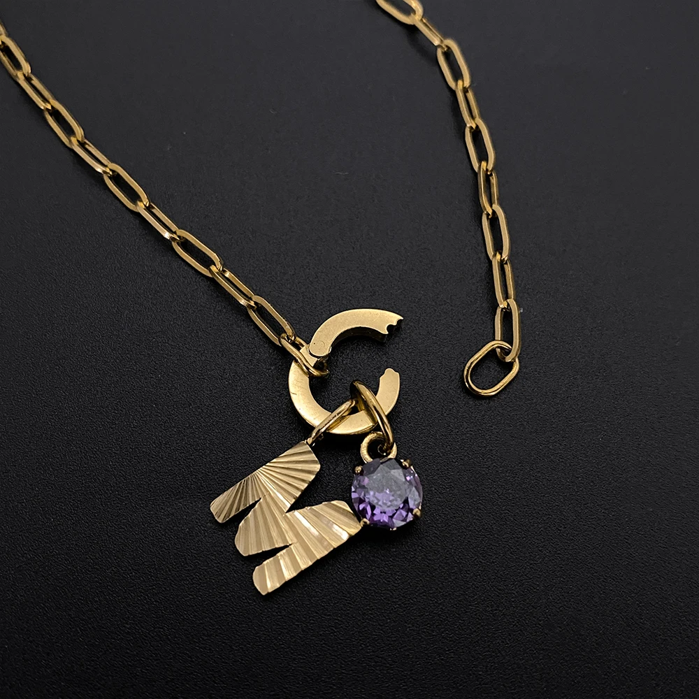 eManco قلادة من الفولاذ المقاوم للصدأ 26 حرف سحر قلادة للنساء 45 سنتيمتر كريستال جولة سحر قلادة سلاسل بالجملة #4