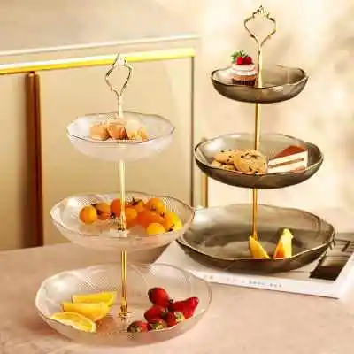 Multi-Layer Fruit Storage Tray， Home Living Room Light Luxury Glass Coffee Table Snack Tray， Wedding Dessert Table Display Stand