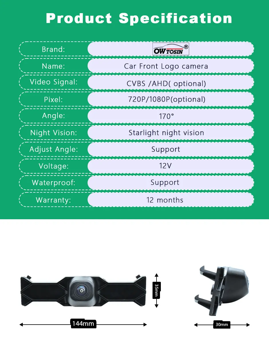 170° Fisheye AHD 1080P Vehicle Car Camera For Toyota Levin 2019 2020 2021 2022 2023 Front Logo View Camera