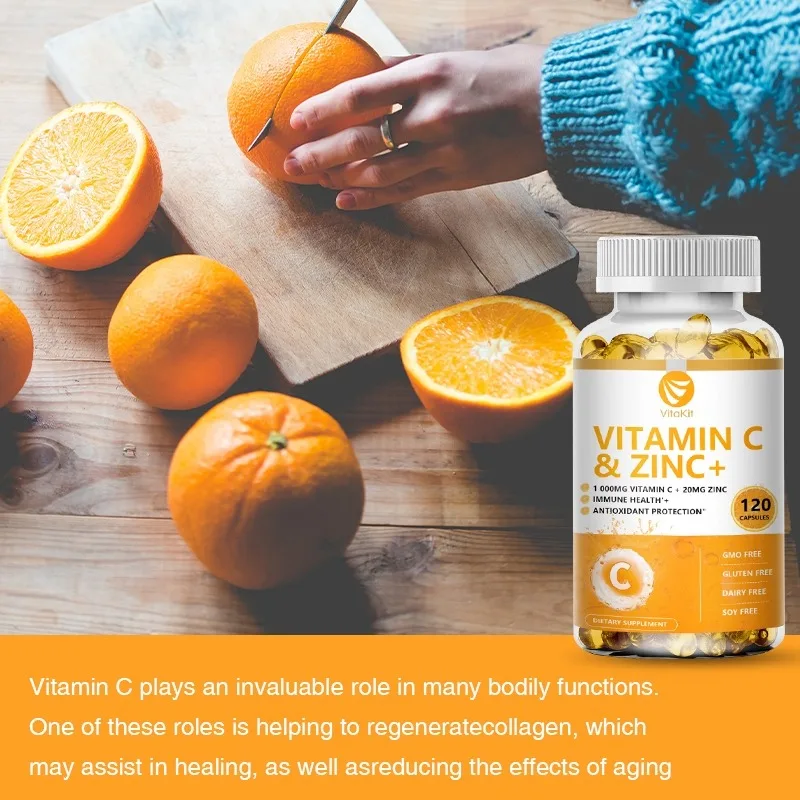 Vitakit Vitamin C 1000mg with Zinc 20mg 120 Capsules Vitamin Dietery Supplement | Non-GMO & Gluten Free Vegan view 4