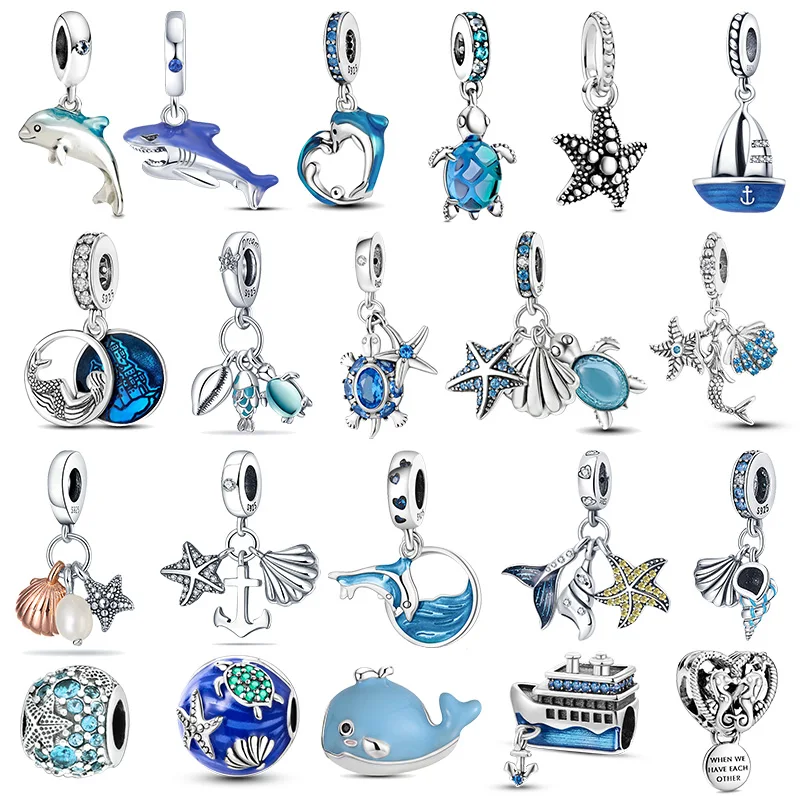 2023 neue ozean blaue Meeres schildkröte baumeln Perle fit original Pandora Charms Silber Armband DIY Frauen Geschenk feine Schmuck Perlen