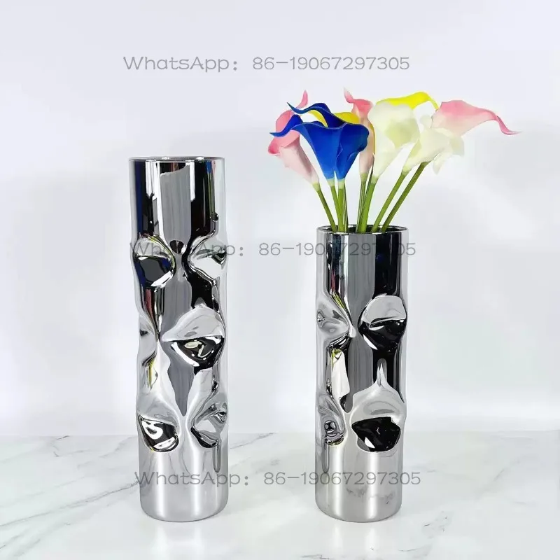 265944 Modern Simple European Cylindrical Flattened Shape Glass Flower Arrangement Ornament