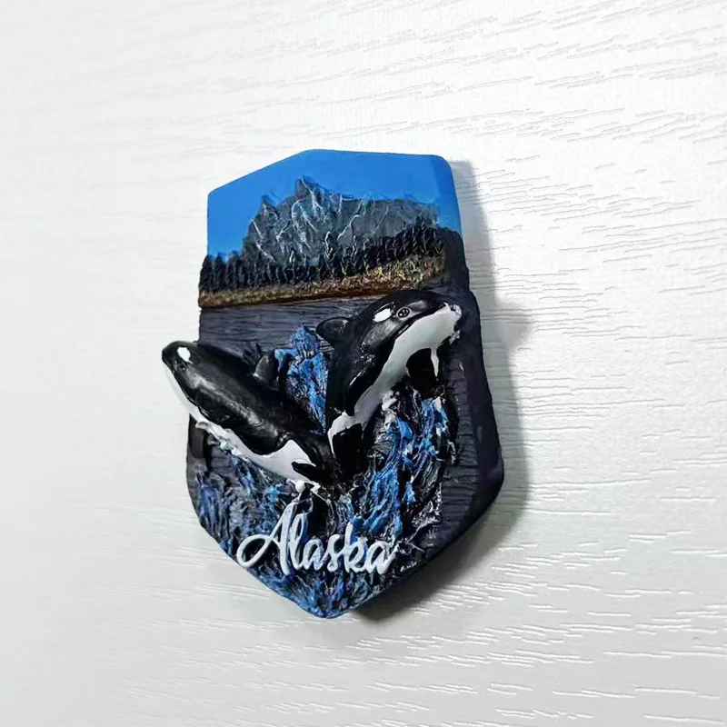 ولاية ألاسكا الإبداعية 3D Orca الحوت تذكارية للسفر رسمت باليد المغناطيسي مغناطيس الثلاجة هدية