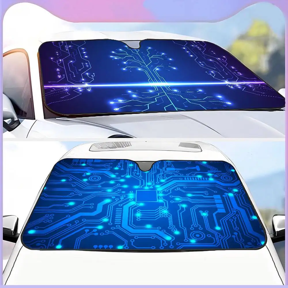 

Circuit Board Pattern Sunshade Windscreen Fold-up Car Front Windshield 70x130cm Car Window Windscreen Cover Heat Reflector