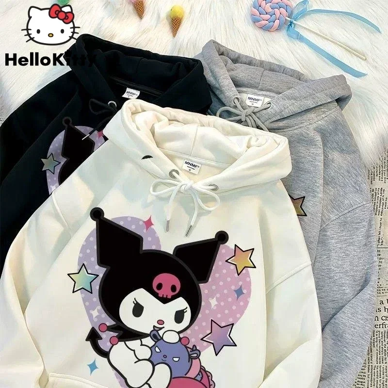 

Sanrio Kuromi толстовка с героями мультфильмов, осень-зима, новые пуловеры, модная повседневная милая одежда, топы с длинными рукавами, 2024, уличная женская одежда