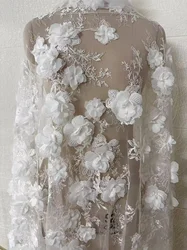 3D Off White Embroidery Lace Fabric for Wedding Dresses - Elegant & Unique Beaded Tulle Lace for Sewing Projects - Ideal French