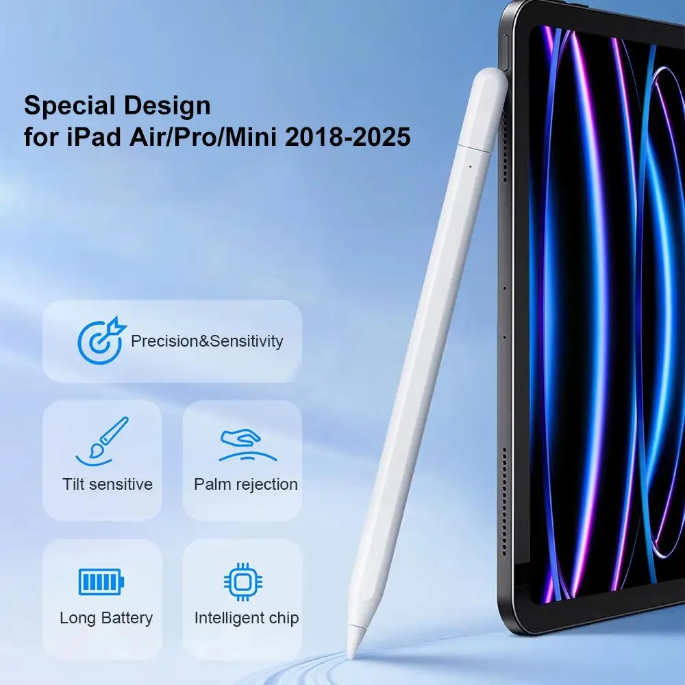 For iPad Air Pro Mini 2018-2025 Tablet Stylus Pen Type-C Magnetic Charging / Pull-out Pen Cap / Detachable Pen Tip