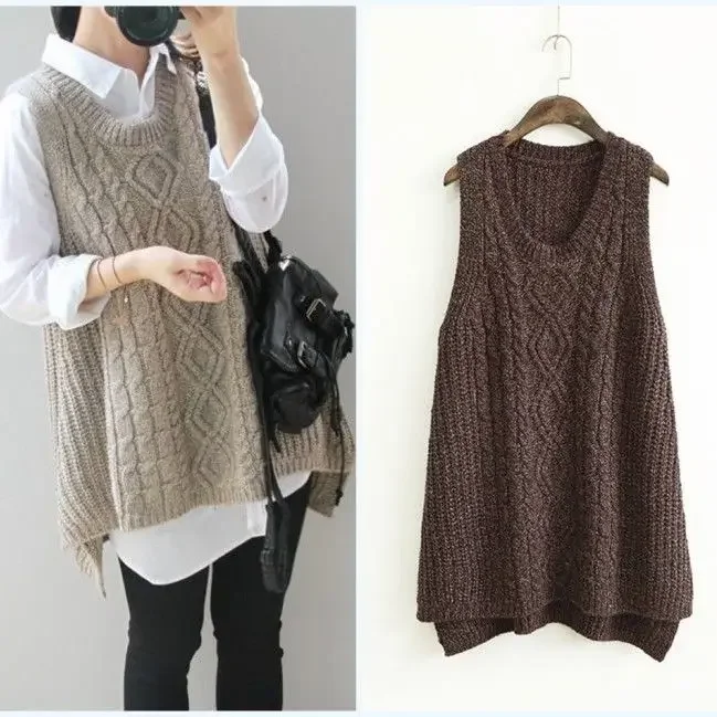 Women Sweater Vest Autumn Clothing Art round-Neck Pullover Sleeveless Knitted Vest Women's Sweater Waistcoat