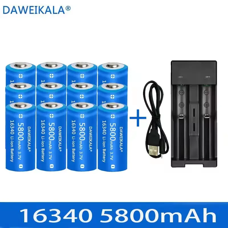 

Аккумуляторы Li-ion 16340 CR123A емкостью 5800 мАч, 3,7 В, для светодиодных фонарей, с зарядным устройством, для путешествий, для аккумуляторов 16340 CR123A.