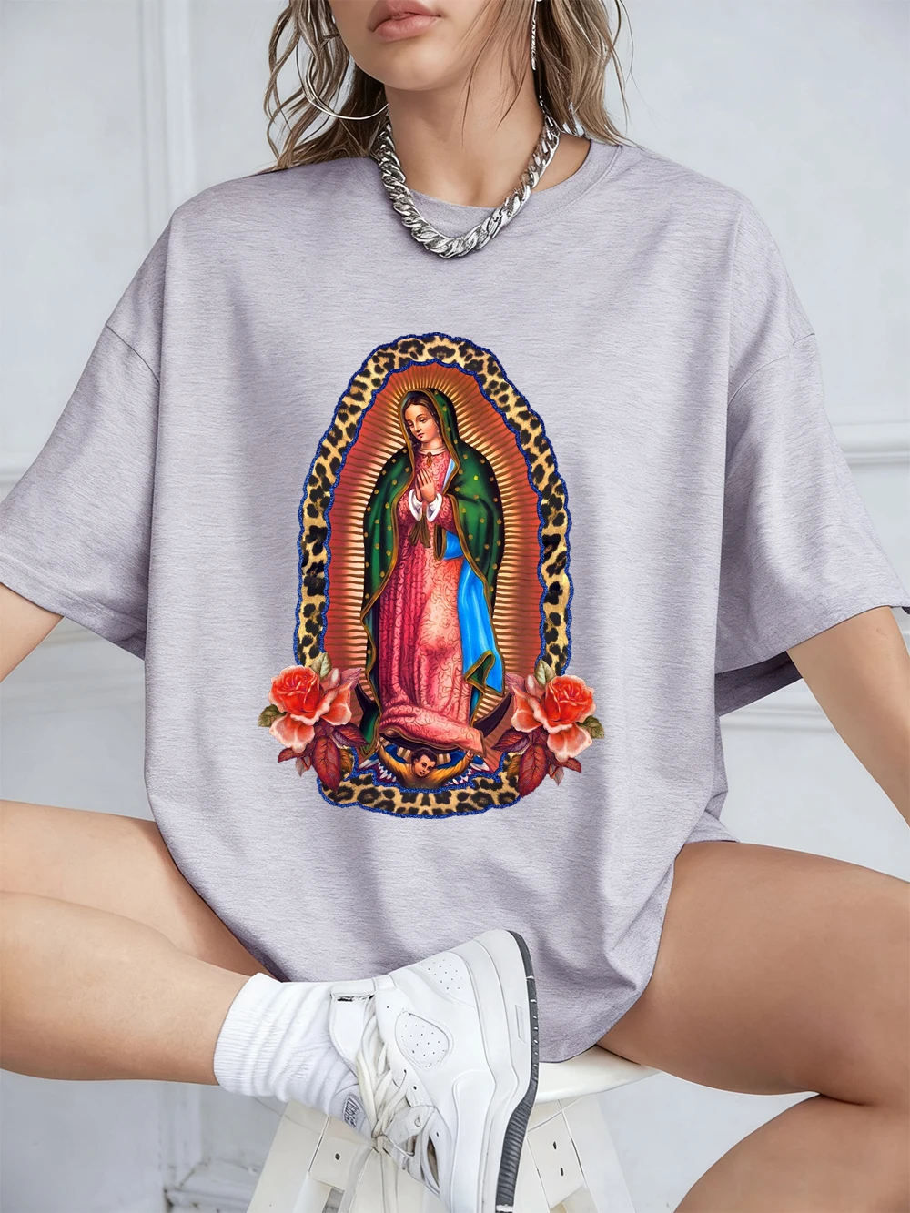 Unsere Liebe Frau von Guadalupe druckt Kurzarm T-Shirts Frauen Baumwolle Sommer T-Shirts bequeme weiche O-Ausschnitt Tops sportliche Kleidung