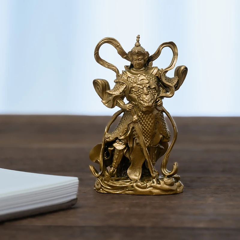 Brass Weituo Bodhisattva Statue – Protector of Justice & Peace, Ideal for Meditation, Office & Home Decor, Vintage Style