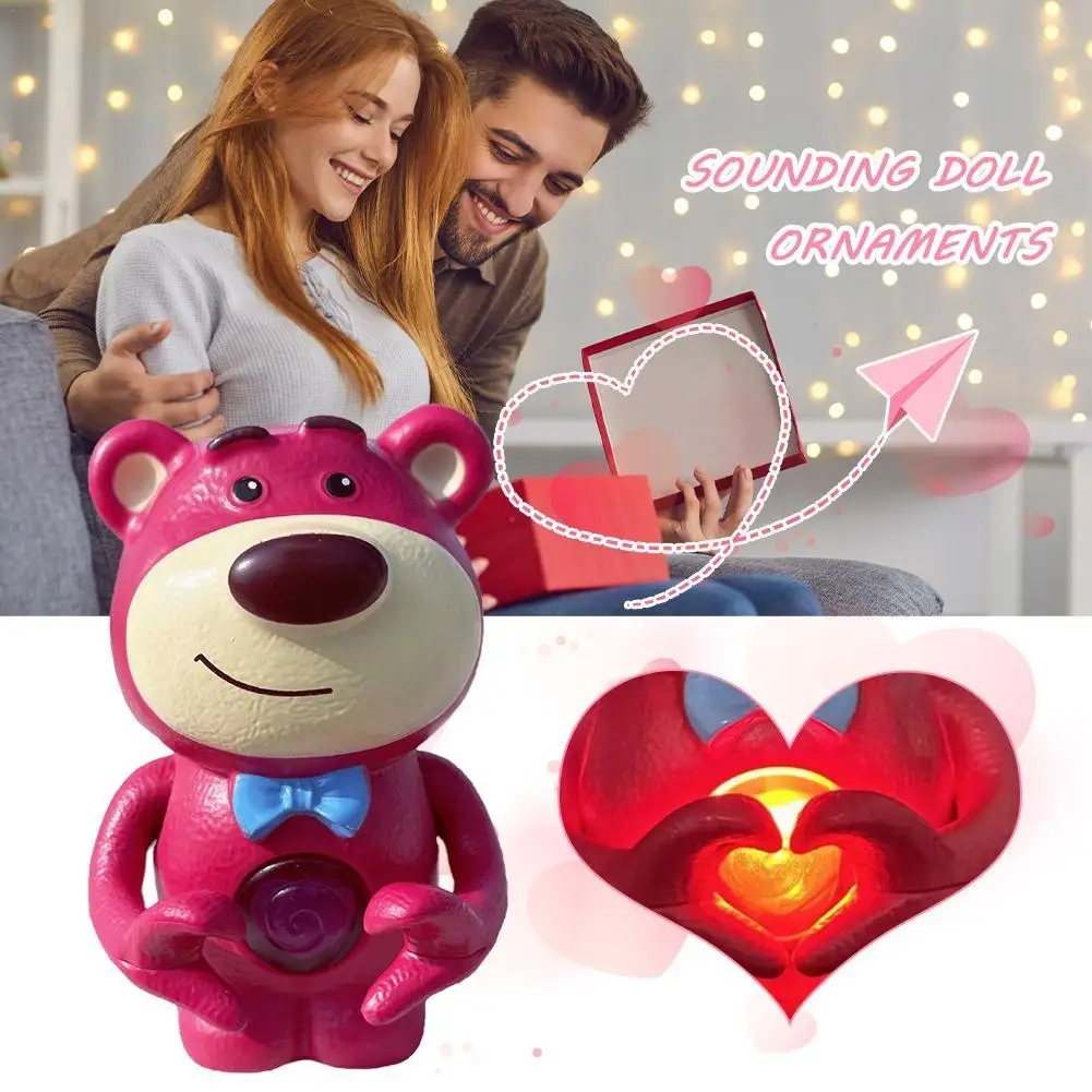 Strawberry Bear Heart Gesture Sound Toy Creative Sound Toys Valentine\'s Day For Girlfriend Cartoon Children Birthday Gifts