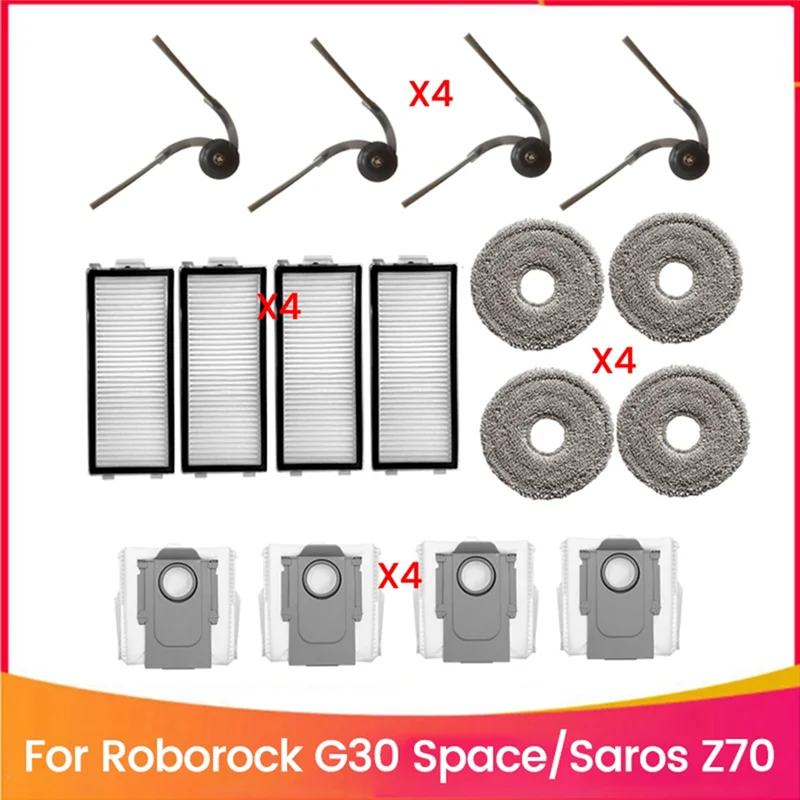 M17K-16 Stuks Vervangende Onderdelen Voor Roborock Saros Z70/G30 Ruimte Stofzuiger Onderdelen Zijborstel Filter Mop Pad Stofzak