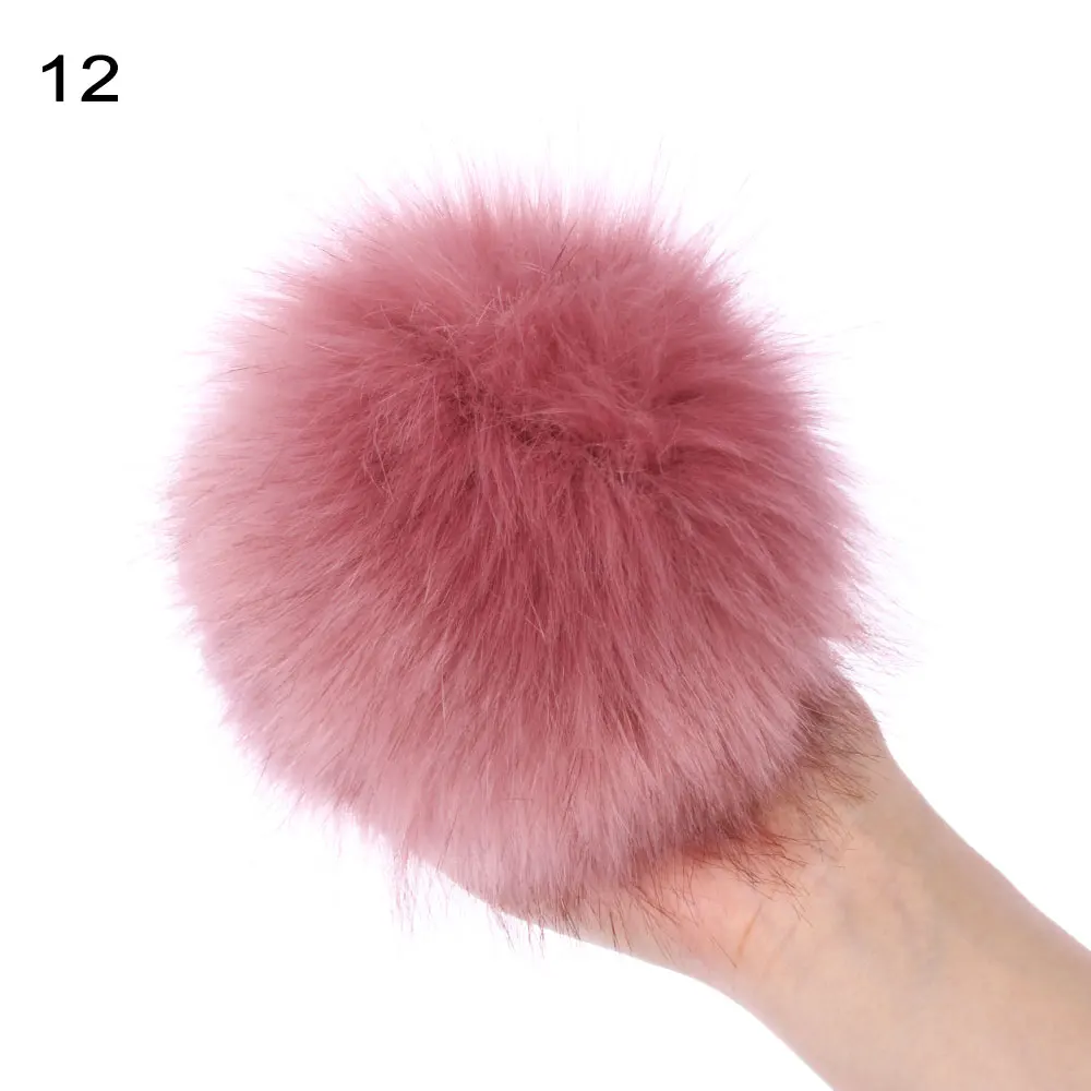 15cm Fashion Beanies Cap Women Knitted Hat Imitation Skullie Fur Pompom