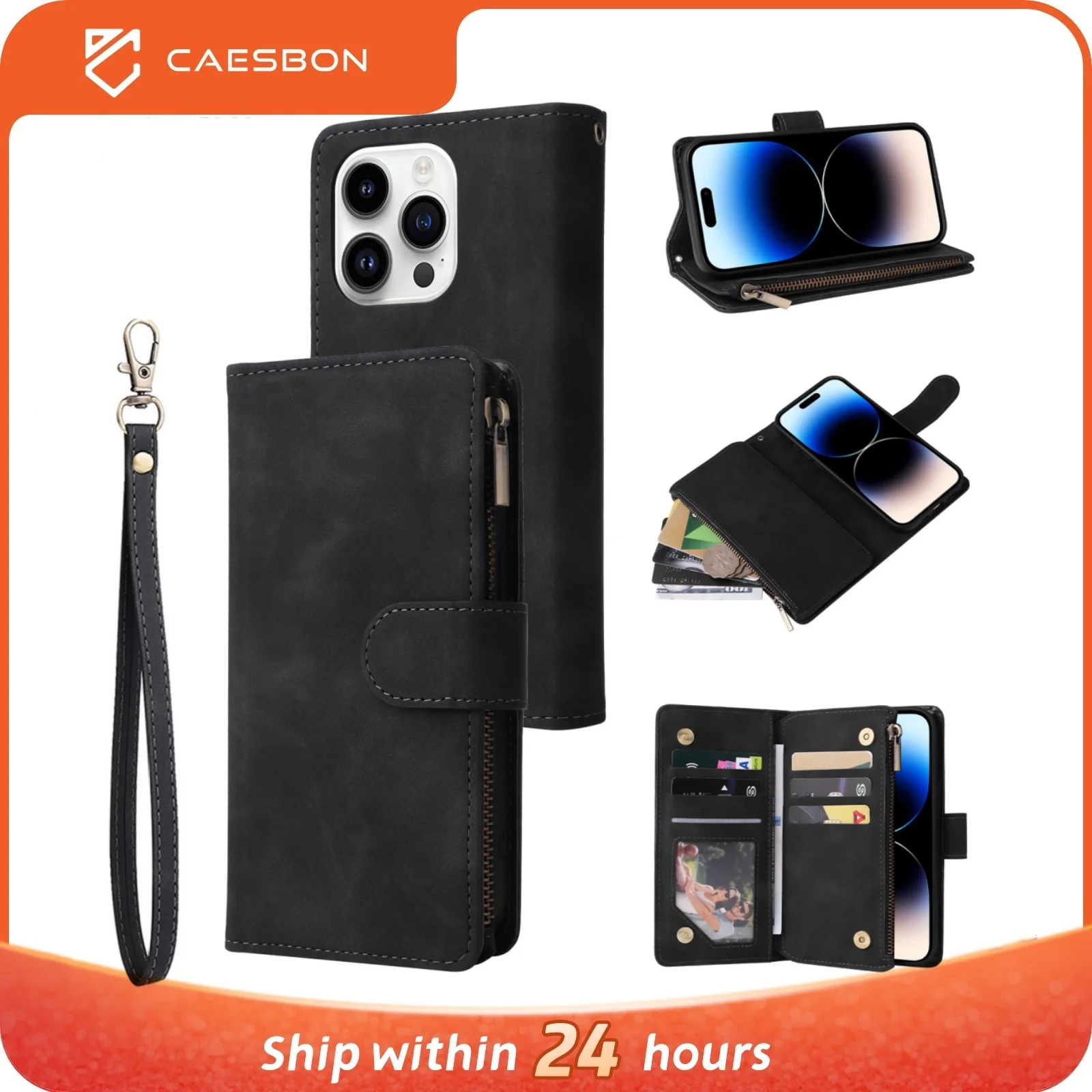 

CAESBON For Iphone 16 15 14 13 Pro Max 16 15 14Plus 16 15 14 13Pro Leather Phone Case Magnetic Flip Leather Wallet Phone Cover