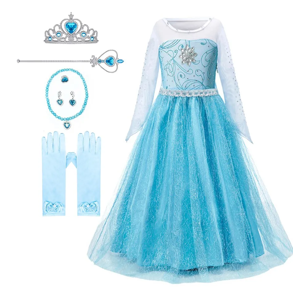 3 4 5 6 7 8 9 10 Jaar Kinderen Prinsessenjurk Kids Elsa Cosplay Dress Up Kleine Meisjes Zomer Kostuum Halloween Feestkleding
