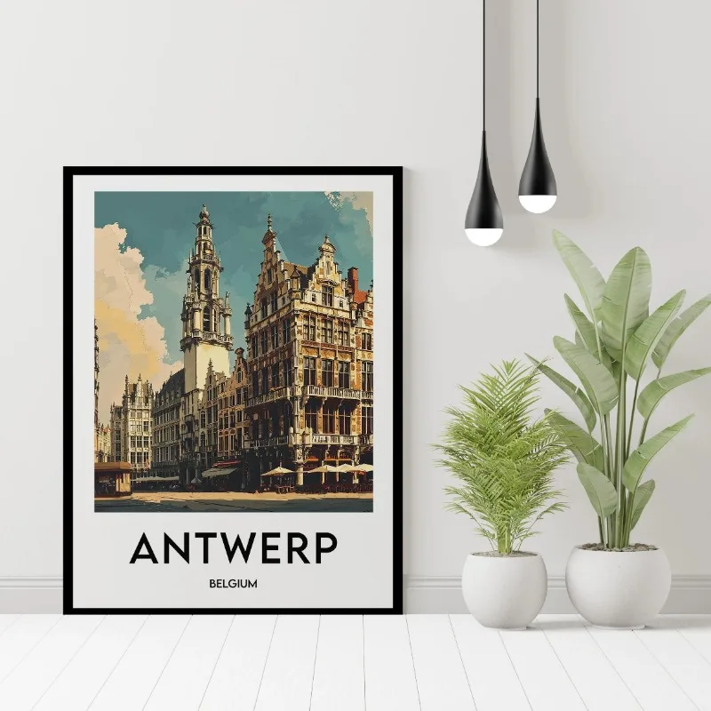 Belgium City Vintage Travel Poster Brussels Antwerp Ghent Leuven Landscape Canvas Art Painting Belgique Scenery Home Decor Gift