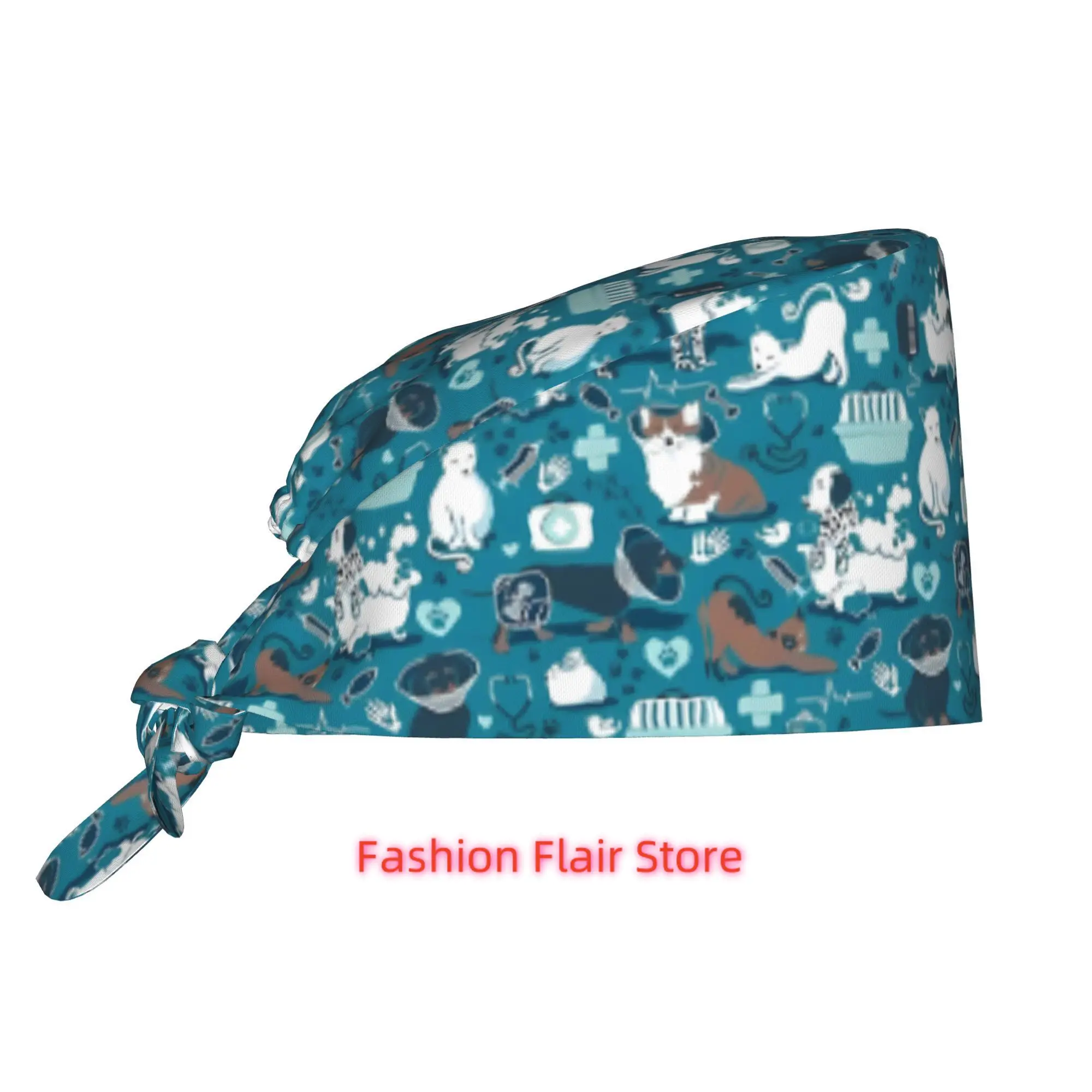 Medicine Joyful And Healthy Companions Turquoise Backdrop Aqua Accents Navy Blue White And Brown Felines Work Cap