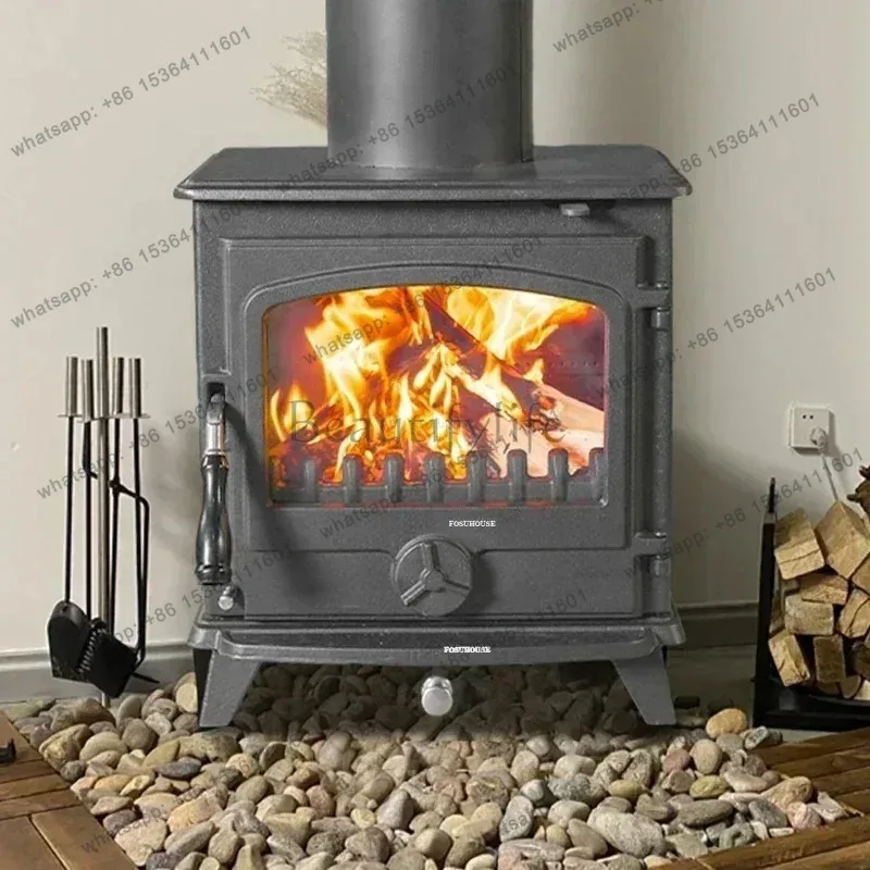 X4 American Cast Iron Fire Fireplaces for Living Room Creative Firewood Heating Stove Home Villa Rural